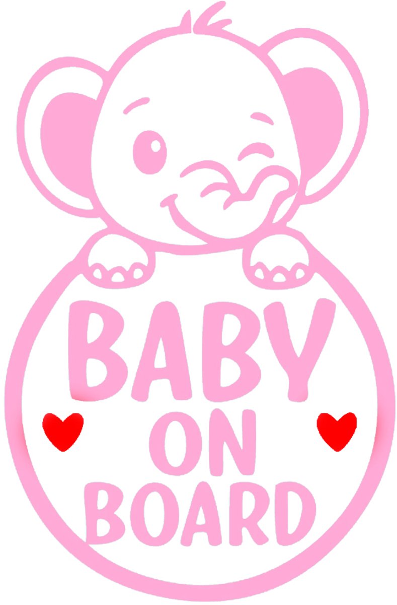 Sticker - Baby on Board Olifant Roze